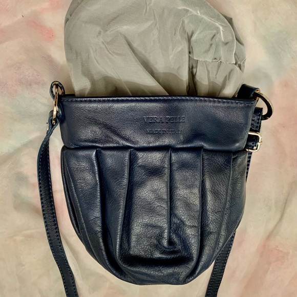Vera Pelle Italian Leather Navy Crossbody Purse - Picture 11 of 11